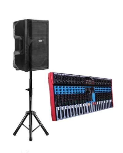KIT Caixa De Som Ativa 350w Frahm Grf 15a Ti Plus + Mesa 20 Canais C/ Tripé