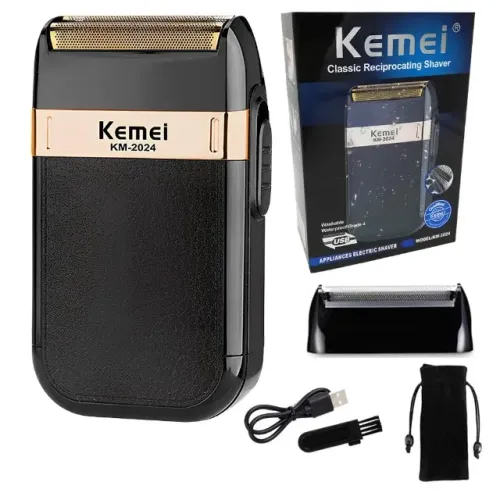 Kit Barbeador Elétrico Kemei Recarregável Impermeável