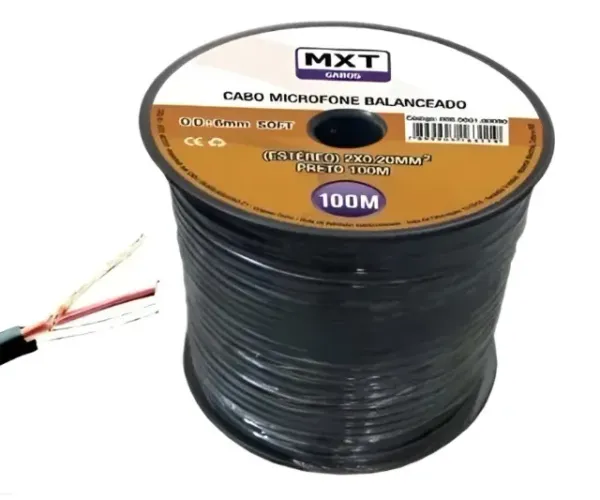 (Produto Novo) Cabo Microfone Balanceado Estereo, Rolo c/ 100mts