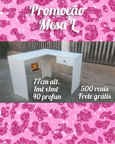 Mesa em L branca 1m x 1m