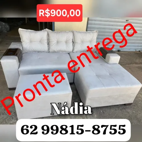 Sofá de Canto com Puff - Pronta Entrega