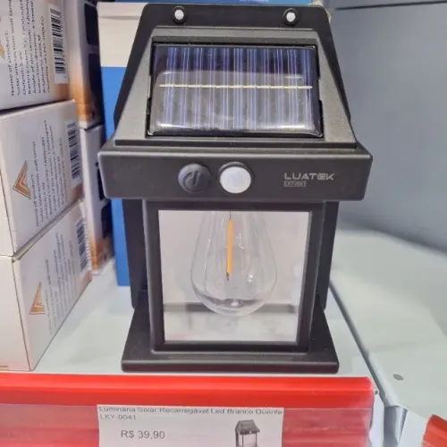 Luminária Solar Recarregável com Sensor de Presença Luz Amarela
