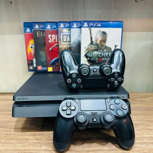 PlayStation 4 | PS4 Slim + 11 Jogos e 2 Controles | 10 Meses Garantia