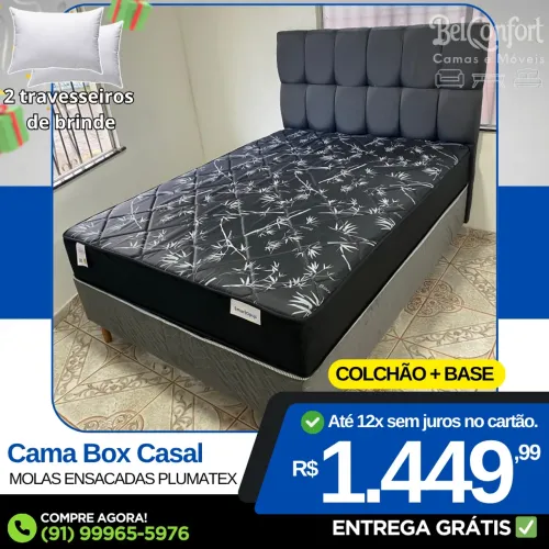 Cama Box Casal Molas Ensacadas + 2 Travesseiros de Brinde