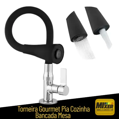 Torneira Gourmet Cozinha Mesa Bancada Preta Cone - CS469