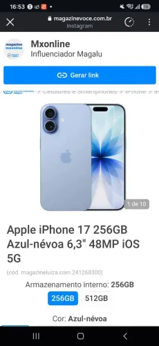 Apple iPhone 17 256GB Azul-névoa 6,3" 48MP iOS 5G