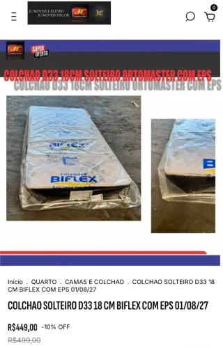 COLCHÃO D33 SOLTEIRO BIFLEX