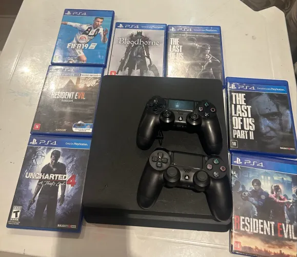PlayStation 4 slim  2 controles  7 jogos 