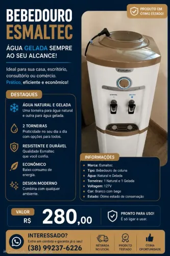 Bebedouro Esmaltec Coluna - Água Natural e Gelada