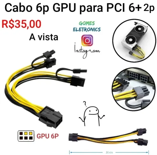 Cabo de energia placa de video 6 pinos para dual PCI-E 6+2 Pinos (Loja Fisica)