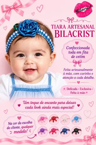 Tiara bebê cetim artesanal