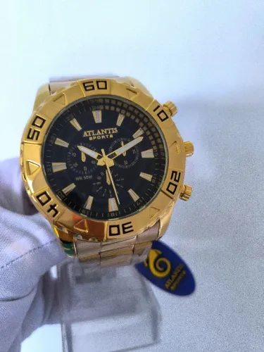 Relógio masculino Atlantis original dourado banhado a ouro luxo oferta