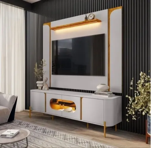 Conjunto Living Maestrale 180 com Painel e Rack para TV até 75 polegadas