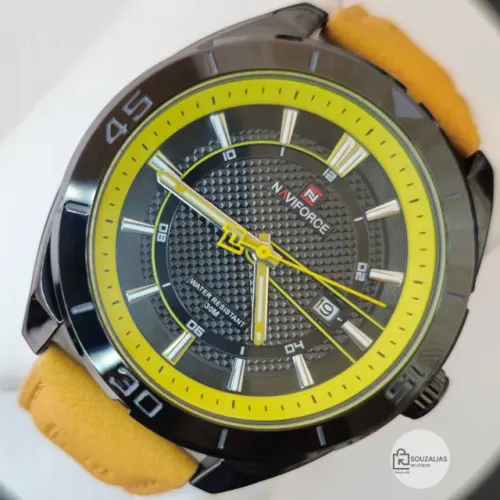 Relógio NAVIFORCE NF9209 5ATM - À Prova D?Água Militar Preto Couro Laranja