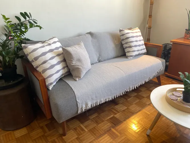 Sofá cinza de linho - 1,90 x 0,80