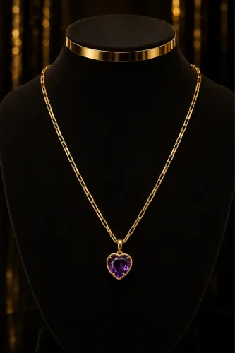 Choker Tijolinho com Coração de Ametista em Ouro 18K 750