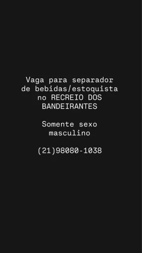 VAGA PARA SEPARADOR/ESTOQUISTA NO RECREIO