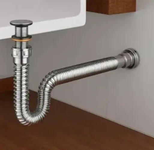 Sifão cromado sanfonado tubo flexível extensível plástico Astra - Novo a pronta entrega
