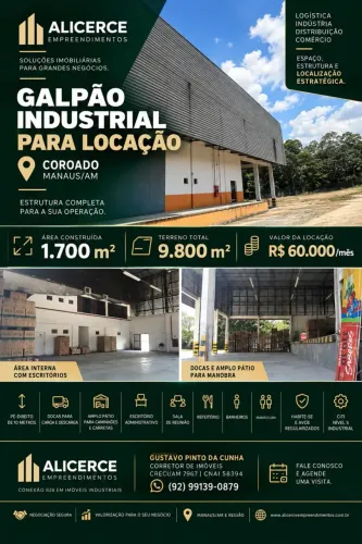 ALUGO GALPÃO 1.800 M2 NO COROADO COM DOCA NÍVEL 4 INDUSTRIAL
