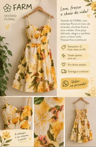 Vestido FARM Floral Amarelo Original - Tamanho G (Veste M)