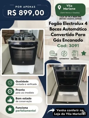 Fogão Electrolux 4 bocas automático convertido para gás encanado 