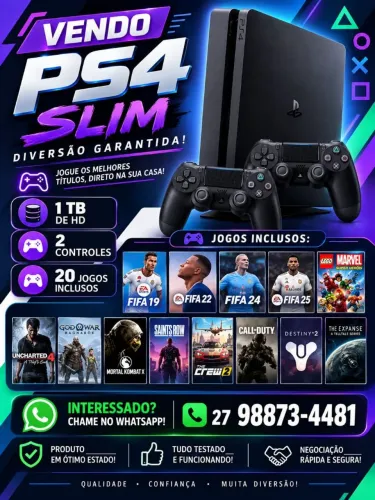 PS4 SLIM 1 TERA 20 JOGOS