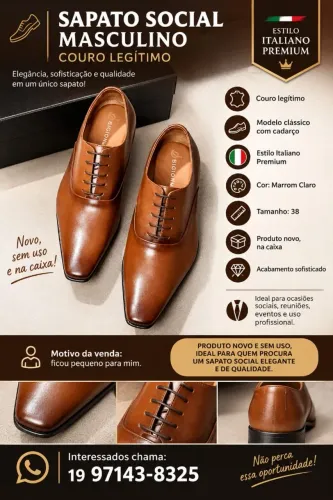SAPATO SOCIAL MASCULINO - COURO LEGÍTIMO | ESTILO ITALIANO PREMIUM