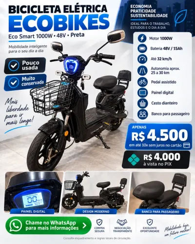 Bike Elétrica pouco uso Ecobikes smart 1000w