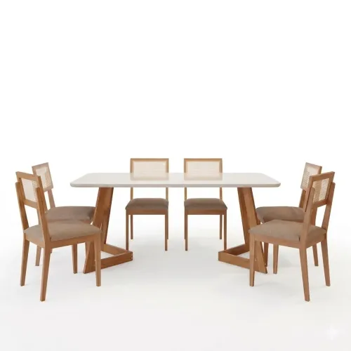 Mesa de Jantar 180m + 6 Cadeiras Madeira Maciça tt5443
