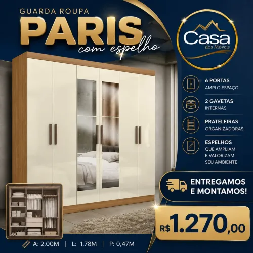 Guarda roupa Paris com espelho 