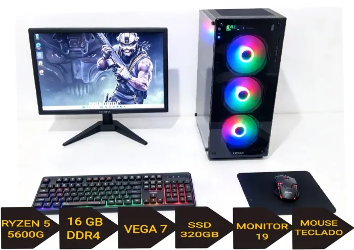 Novo PC Gamer Completo Ryzen 5 5600g 16Gb / 320Gb NF e Garantia