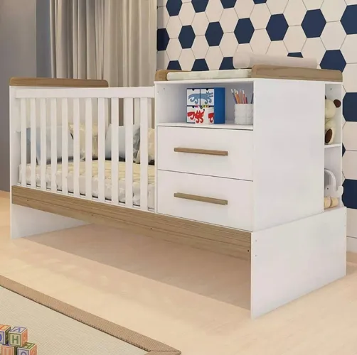 Berço americano multifuncional móveis peroba branco / carvalho
