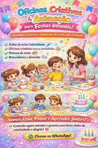 Animação para Festa Infantil + Oficinas Criativas e Pintura de Rosto