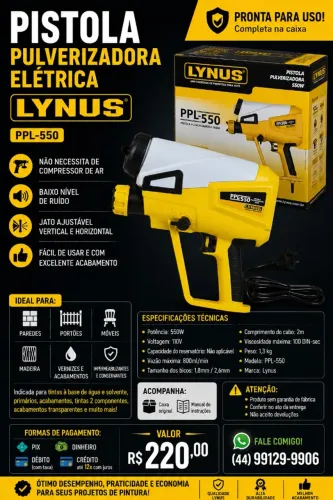 Pistola pulverizadora elétrica para pintura 550W 110V - Lynus