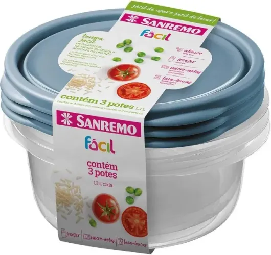 Conjunto 3 Potes Plasticos 1,3L Cada Sanremo