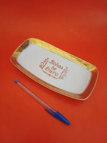 Bandeja de porcelana 21cm Bodas de Ouro