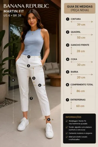 Calça Feminina Banana Republic Martin Fit Branca Original Tam 38 Elegante Premium