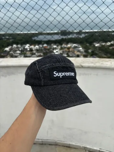 boné supreme washed denim camp preto