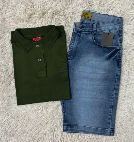 Kit M Camisa Polo e Bermuda Jeans