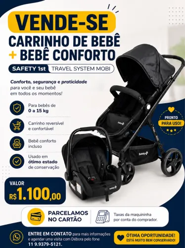 Conjunto Carrinho de Bebê + Bebe conforto Sfaty