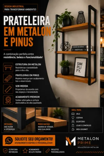 Prateleira Industrial em Metalon e Pinus | Estilo, Organização e Durabilidade