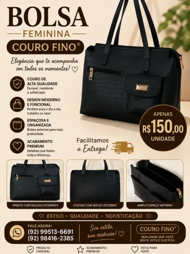 Bolsa Feminina Couro Fino