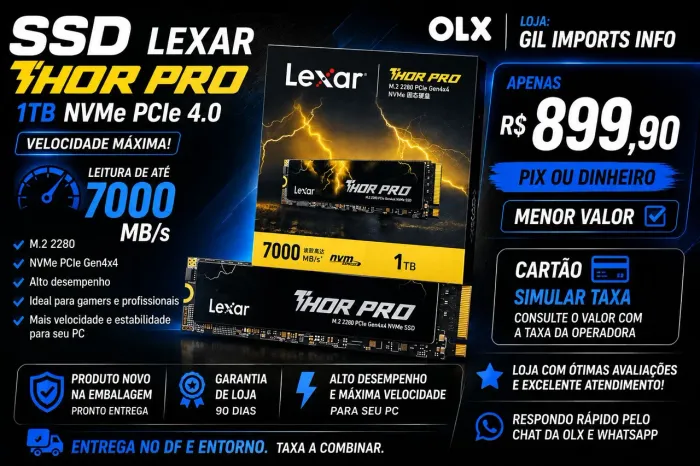 SSD Lexar Thor Pro 1TB NVMe PCIe 4.0 ? 7000 MB/s | Novo lacrado|