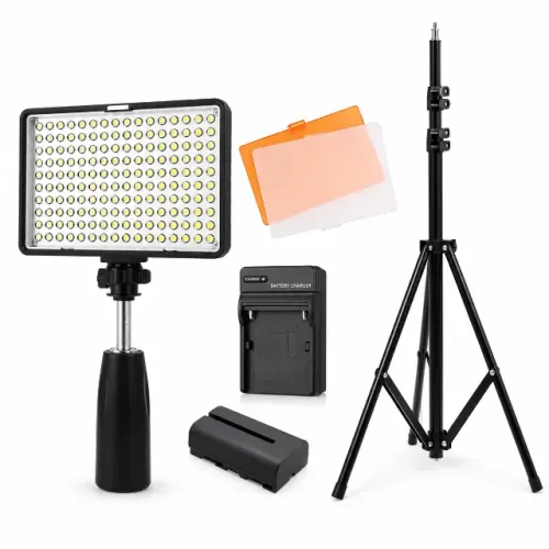 Iluminador Profissional 160 LEDs + Tripé 2m + Bateria e Carregador