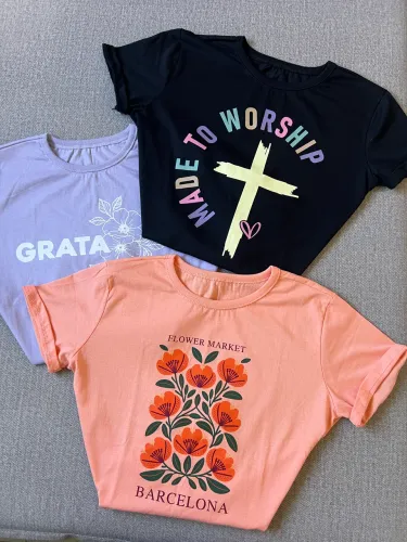 Blusas Tshirt manga curta P e m