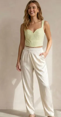 Conjunto cropped Zara e calca Acetinada tam P