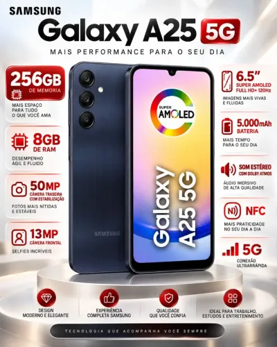 Samsung A25 5G de 256GB. Só venda.