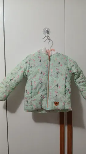 Jaqueta menina infantil verde com florzinhas
