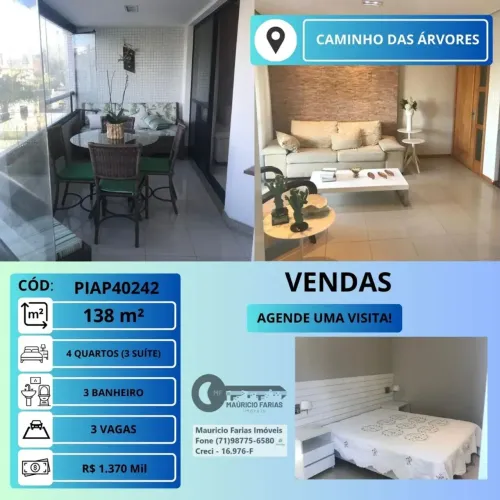 APARTAMENTO 4 QUARTOS (3 SUÍTES) NO CAMINHO DAS ÁRVORES
