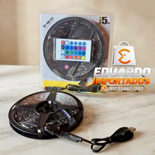 Fita de LED RGB 5 Metros USB com Controle Remoto B-MAX